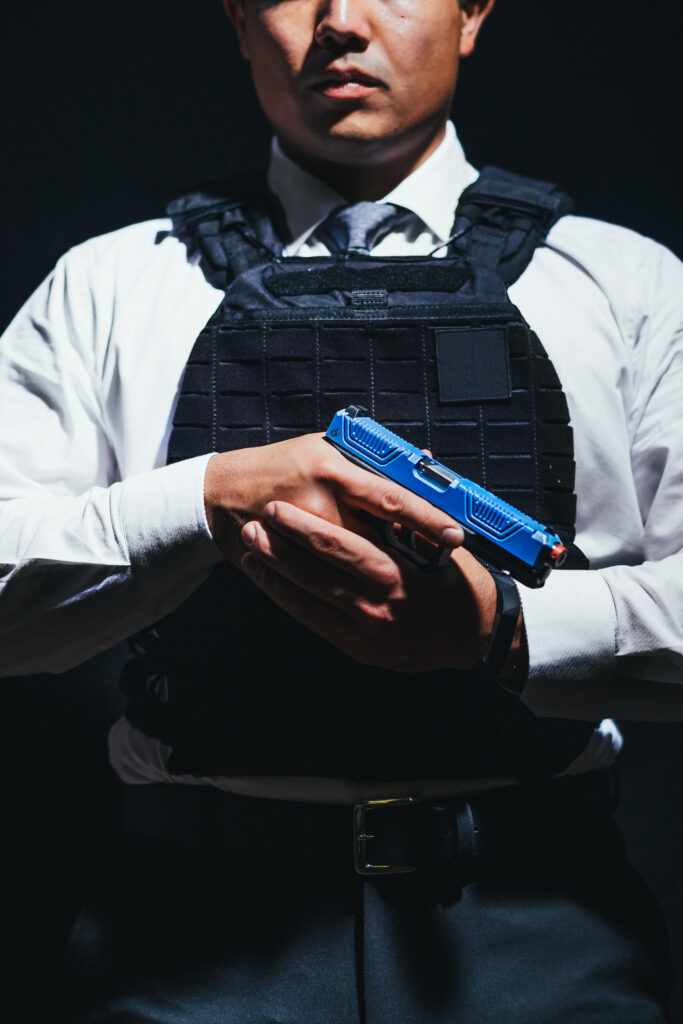 federal agent using laser shot simulations sim pistol for law enforcement